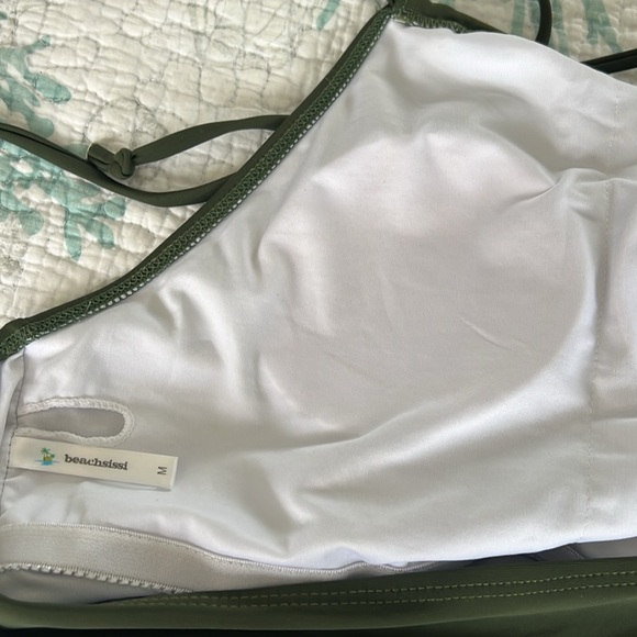 Olive green tankini set ruched sides light compression fully lined w/ soft cups - Picture 9 of 9